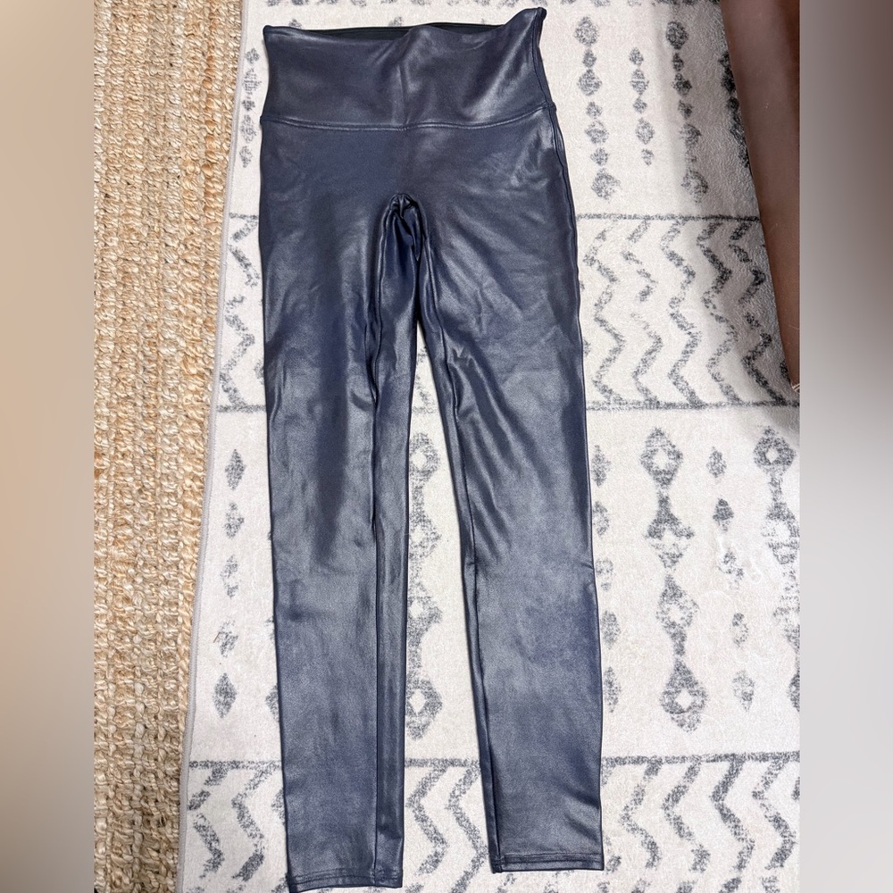 SPANX High-Waist Faux Leather Leggings in Navy
